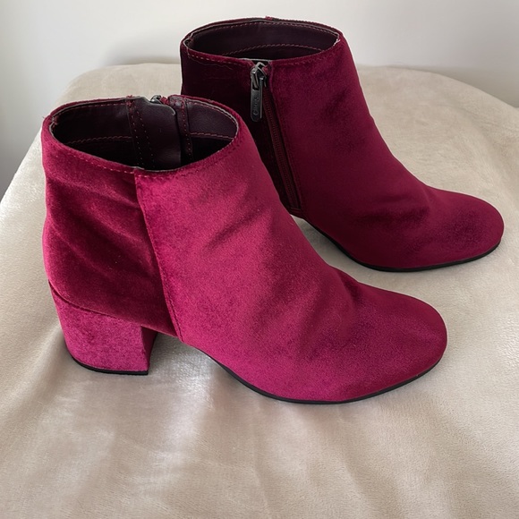 Sam Edelman Taye Velvet Ankle Boots Size 8 Booties Burgundy - Picture 5 of 11